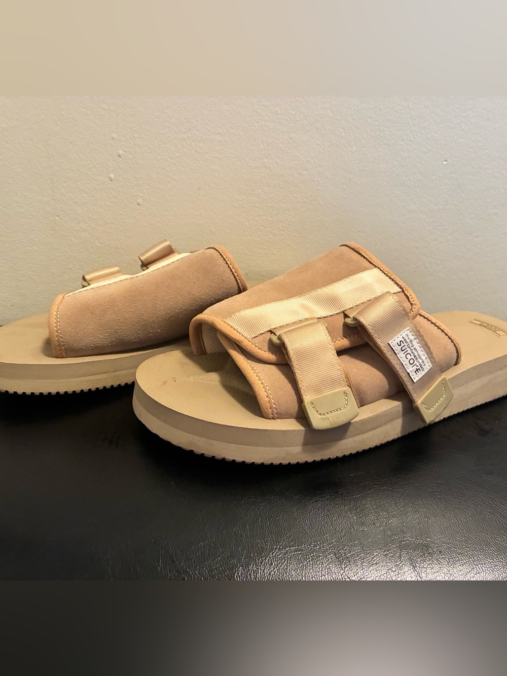 Suicoke suede camel slides